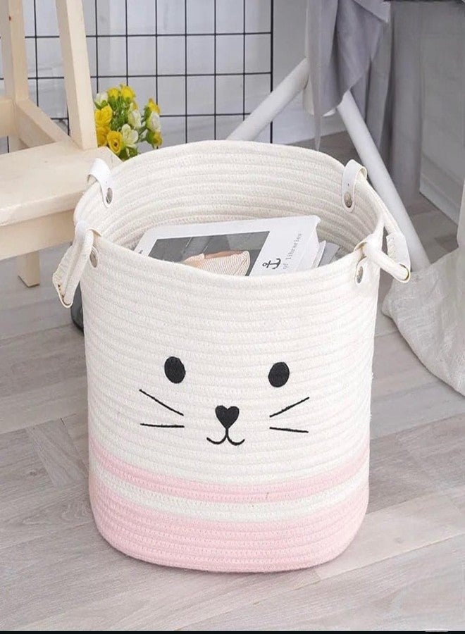 DOLCE CASA Kids Lid Basket With Beautiful Characters - Rope Storage Basket For Baby Diaper, Stuffed Animal Storage Bin Rope Basket For Kids Toy, Baby Laundry Baskets with Lid. (Pink cat) - Image 3
